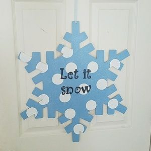 Hand painted/cut snowflake door hanger.
